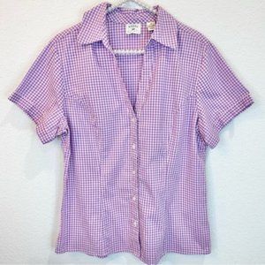 Riders by Lee Purple Lavender Gingham Short Sleeve Button Down Shirt Top Blouse